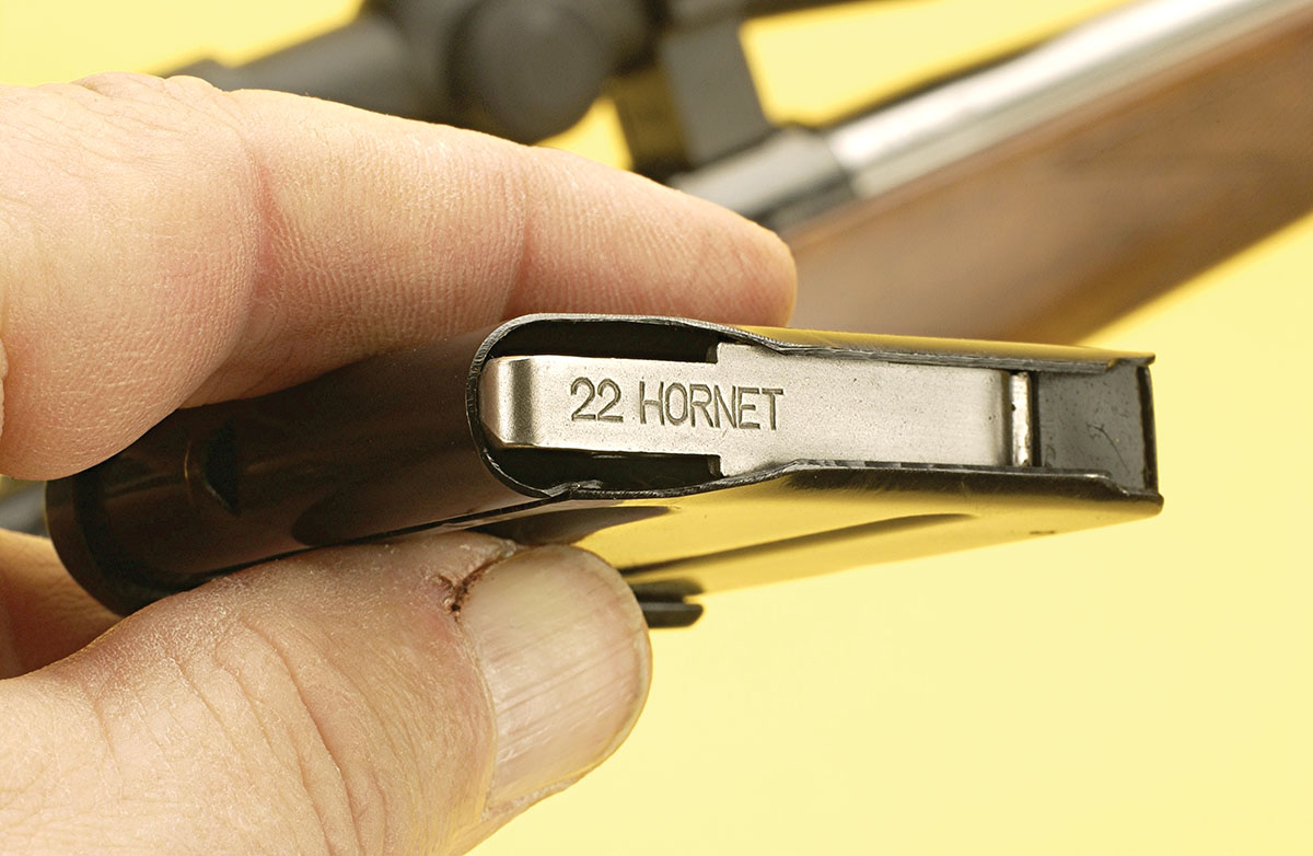 Calhoon adapted this rifle for his special .19-caliber  cartridge, using the same magazine that comes with the gun for his Hornet-based wildcat.